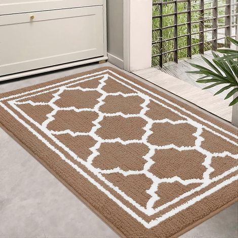 Tapis d'entrée lavable d'intérieur, tapis d'entrée antidérapant à profil bas absorbant la poussière - 50 x 80 cm, marron (AAA) (1/5)