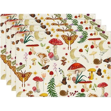 Set aus 4 modernen beigefarbenen, pilzförmigen Platzsets, 30,5 x 45,7 cm, für Partydekoration, Küche und Esszimmer.
