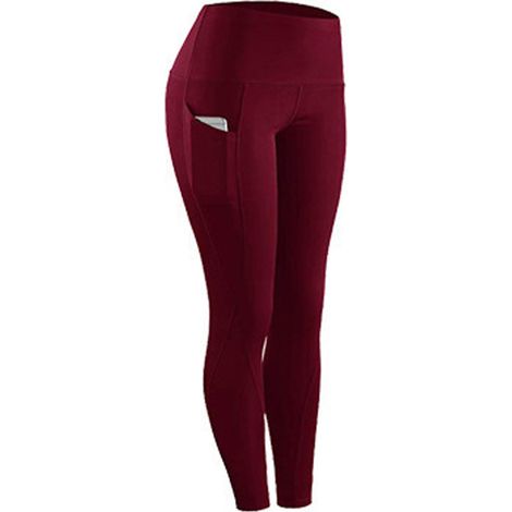 Yogahose für Damen mit Taschen, hochgeschnittene Leggings, figurformende Wirkung, bordeauxrot (1/3)