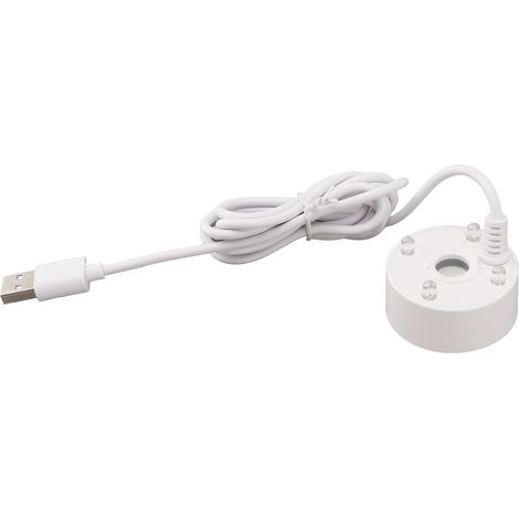 Fontaine brumisatrice USB avec lumières LED colorées 5V et atomiseur à ultrasons pour bassin, rocaille, aquarium et évier (blanc) (1/5)