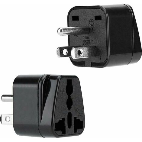 RHG 2X Adapteur de Prise en Noir – Set de 2 Pièces Type B Adaptateur de Voyage pour Prise en Courant pour Allemagne, Italie, Espagne, France – Convertisseur Appareil de Conversion