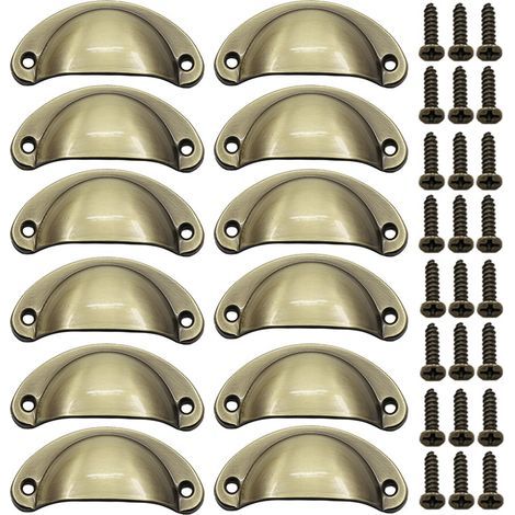 12 Pièces Poignée de Porte Coquille, Rétro Poignées de Porte, Poignées de Meubles Traditionnelles en Demi Lune Avec Vis, pour Tiroir,(Bronze Brossé) (1/5)