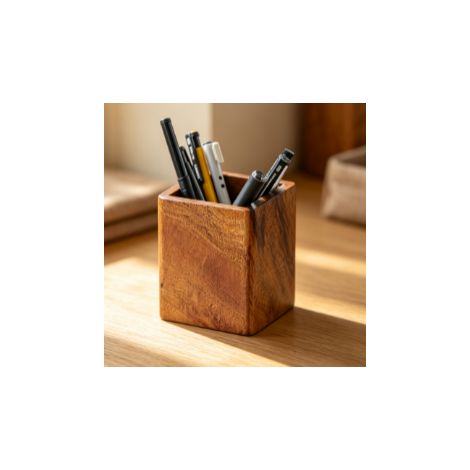 pot de rangement en bois couleur noyer multifonction pot à stylos et récipient pour ustensiles de thé pour bureau et salon (1/5)