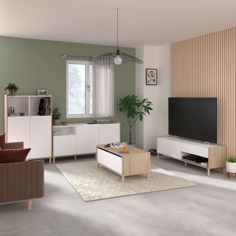 Pack de Muebles de Salón Azzaro Estilo ContemporáSven en Color Roble Japonés-Blanco con TV Mesa Centro y 2 Aparadores (1/5)