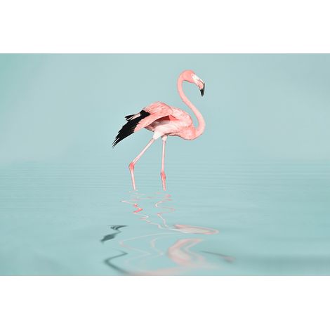 Papier peint panoramique tropical flamant rose Tapisserie panoramique bleu & turquoise pour salon Papier peint panoramique animaux exotique chambre (1/2)