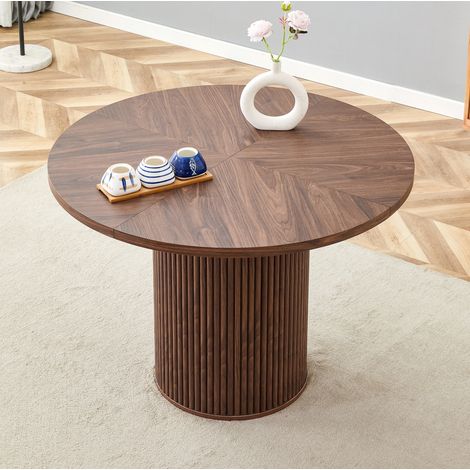 Esstisch rund 100 cm aus MDF in Walnussoptik mit Zylinderbein und Stauraum (1/5)