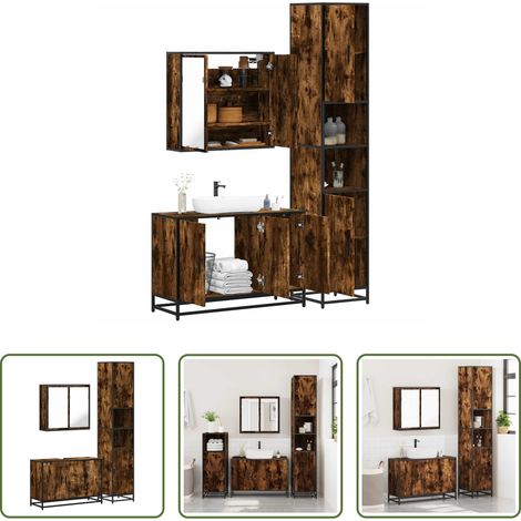 vidaXL Set de muebles baño 3 pzas madera contrachapada roble ahumado (1/5)