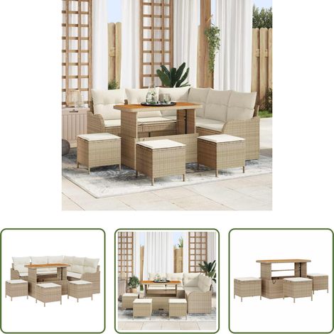 Canapé balcon - Ensemble de canapé de jardin avec coussin 9 pcs Beige et crème (1/5)