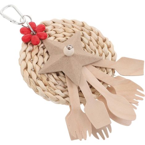 Jouet à mâcher pour perroquet, décoration de cage, lot de 3 avec balançoire, cuillère et fourchette (1/5)
