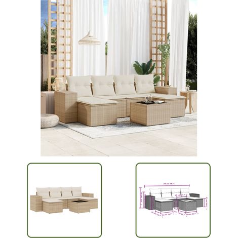 The Living Store 7-tlg. Garten-Sofagarnitur mit Kissen Beige Poly Rattan - Gartenmöbel - Gartensorte - Lounge Set - Rattan Möbel - Outdoor Furniture (1/3)