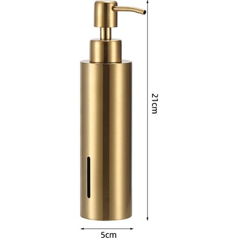 Distributeur de savon (rond doré) avec pompe en acier inoxydable antirouille, rechargeable, pour salle de bain et cuisine, compatible avec les huiles essentielles et les liquides. (1/5)