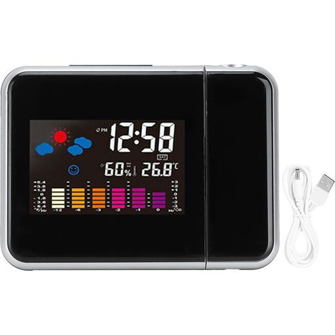 Réveil Projecteur Numérique avec Écran Couleur LCD, Projection Plafond/Mur, Affichage Température Humidité, Fonction Snooze, Alimentation USB ou Piles AAA (1/5)