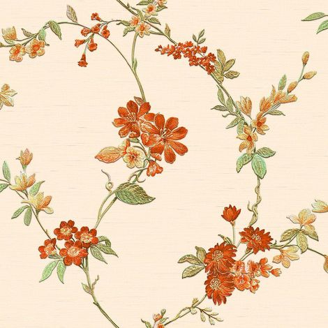 Orange Cream Floral Wallpaper Textured Embossed Metallic Paste The Wall Vinyl (1/2)