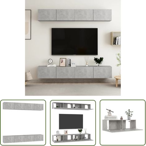 Meubles TV 4 pcs, Étagère TV, Meuble de Salon, Gris béton 100x30x30 cm Aggloméré OIB3890E (1/5)