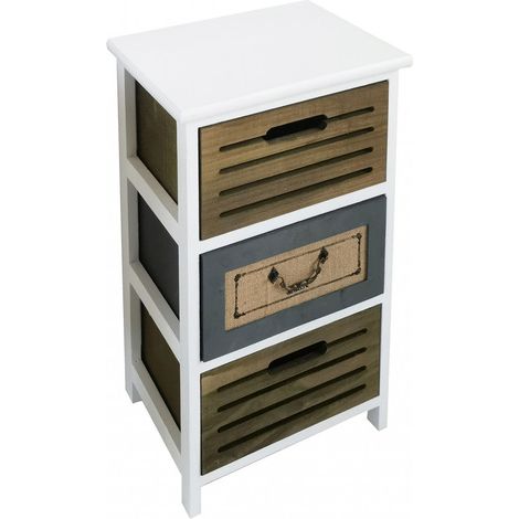 Mobiletto cassettiera in legno 35x28x56 cm con 3 cassetti colorati