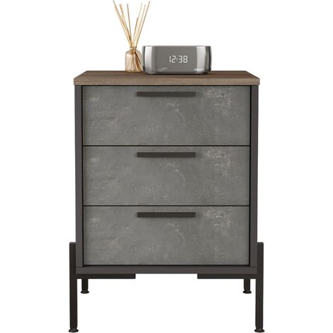 Table de Chevet 3 Tiroirs "Nikki" 70cm Gris