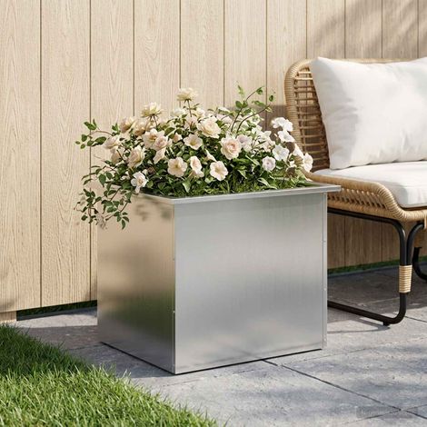 vidaXL Jardinera para jardín con luces LED Plateado 50 x 60 x 48 cm (1/5)