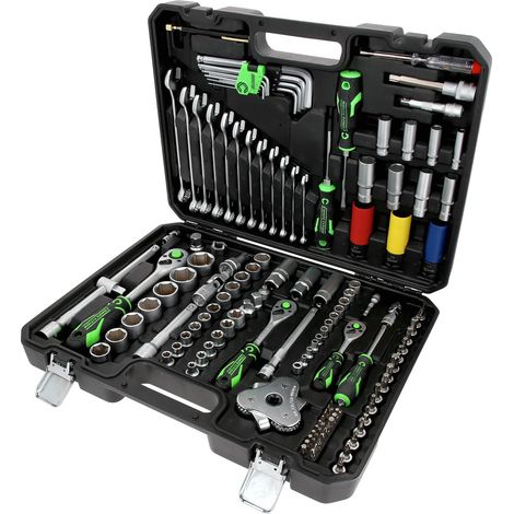 Kstools – Coffret d'outillage 132 pcs – Clés à douille 1/4"+3/8"+1/2" – Acier Chrome Vanadium – Déverrouillage rapide – Angle de reprise 5°