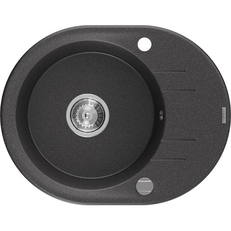 Mexen Kevin lavello cucina in granito 1 vasca con sgocciolatoio 586 x 458 mm, nero maculato, sifone cromato - 6517581005-76 (1/5)