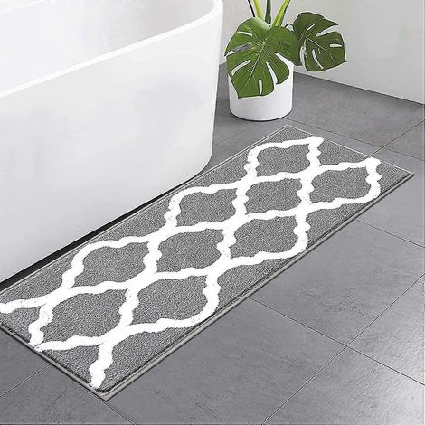 Tapis de bain absorbant en microfibre, antidérapant et lavable en machine, gris, 45 x 120 cm (1/5)