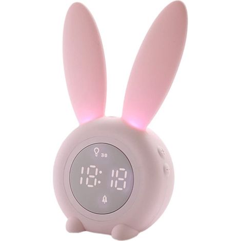 Longziming - Veilleuse Lapin avec Réveil – Commande tactile, Lumière de réveil progressive, 6 sons de réveil, Fonction Snooze et design adapté aux enfants (1/5)