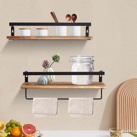 Gojoy – Étagère murale en bois rétro 2 étagères – Design industriel – Dimensions 42x15x7 cm – Charge maximale 15 kg – Pour salon et bureau (1/5)