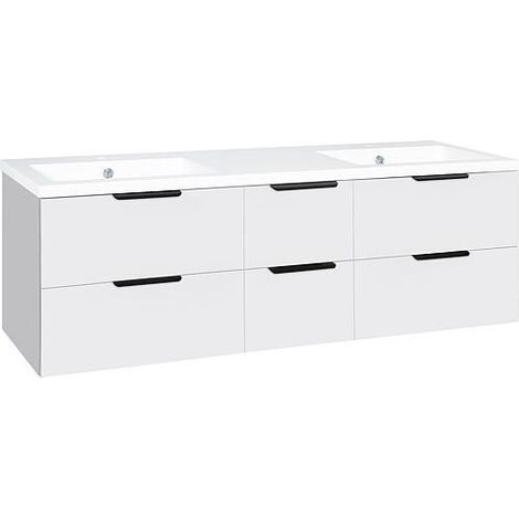 Meuble sous-vasque + lavabo en fonte minérale LOSSA 6 tiroirs blanc brillant Largeur 1550 mm (1/4)