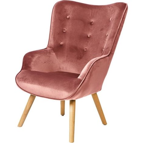 Sillón de salón en terciopelo rosa con patas de madera colección ENJOY. Estilo escandinavo (1/3)