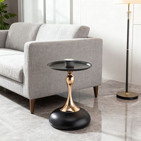 Tavolino rotondo 38 cm in metallo nero e oro, altezza 54 cm DESVIAE (1/5)