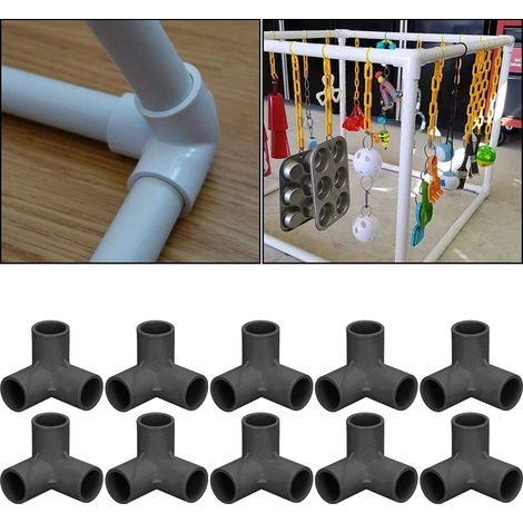 10 Pièces Raccord PVC à 3 Voies, Té et Coude Diamètre Intérieur 25mm Noir pour Conduites