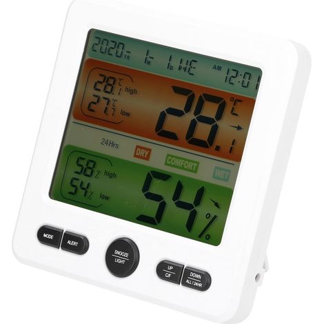 Thermomètre et hygromètre d'intérieur avec horloge, grand écran numérique, TS-6211 blanc (1/5)