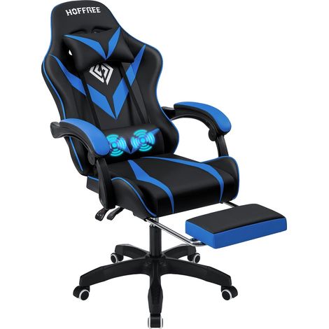 Silla gaming, diseño ergonómico, función de masaje lumbar, azul y negro. (1/2)