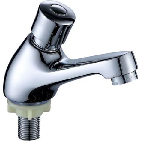 Robinet pour lavabo - Robinet de Salle de Bain chromé, Fermeture Automatique, économie d'eau, Robinet temporisé, (1/5)