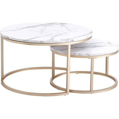 Table basse, finition effet marbre, design moderne, Blanc (1/2)