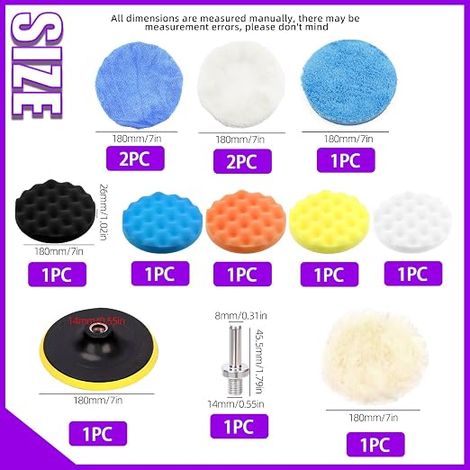 Tampons de Polissage Ensemble, Kit de Polissage Voiture, Mousse de Cire, Tampon de Cire, Accessoire pour Perceuse Électrique et Polisseur avec Adaptateur M14 (1/4)