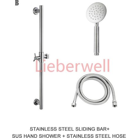 SUS304 Stainless Steel Shower Slide Bar with Adjustable Handheld Shower Holder, Round and Square Brushed Finish (1/5)