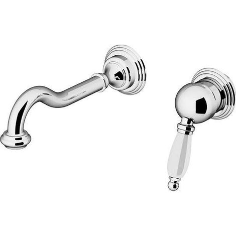 Gattoni Rubinetteria – Mitigeur lavabo mural encastrable 200 mm – Finition chromée – Poignée laiton et résine blanche – Connexions standards 1/2G (1/2)