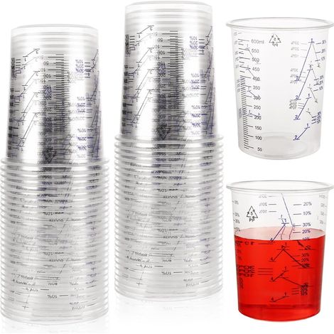 Lot de 100 Gobelets de Mélange, Gobelets Gradués de 600 ml pour Résine Époxy, Gobelets Réutilisables pour le Mélange de Résine, Peinture et Pigments (1/5)