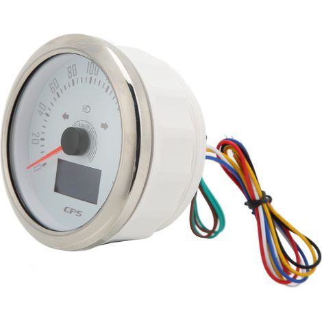 Compteur GPS 85mm avec clignotants, 0-200 km/h, rétroéclairage 7 couleurs réglable, pour voiture, camping-car et bateau, blanc (1/5)