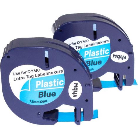 vhbw 2x Label Tape compatible with Dymo LetraTag XR Label Printer 4m x 12 mm, Black on Blue