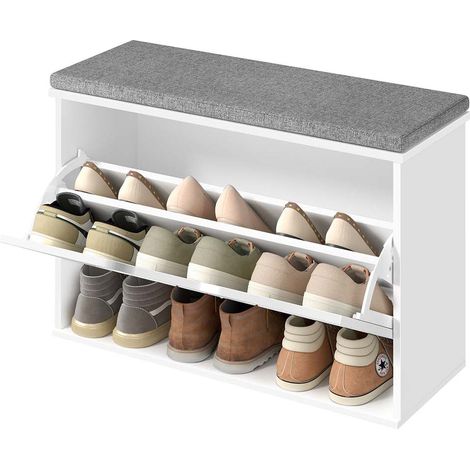 Banco zapatero tapizado mueble de entrada de 3 niveles para 6 pares de zapatos cajón abatible 30 x 60 x 535 cm para entrada o dormitorio blanco 120008038 (1/5)