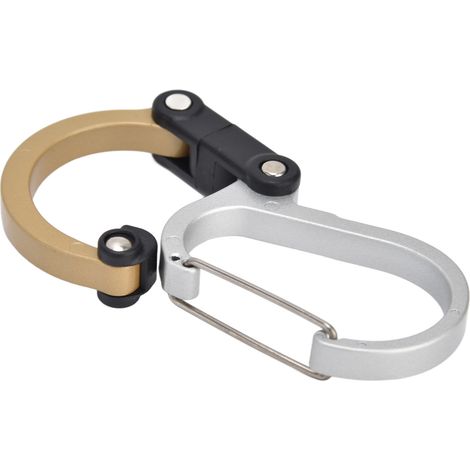 Mousqueton de type D multifonctionnel en alliage d'aluminium, mousqueton portable pour poussette, idéal pour les voyages, le camping et la randonnée (doré) (1/5)