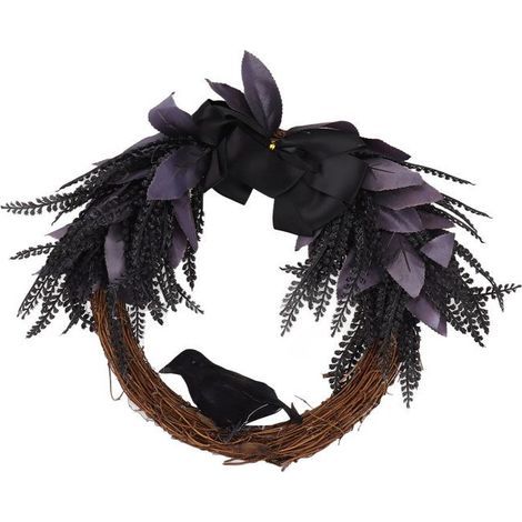 Couronne d'Halloween, nœud papillon, guirlande de corbeaux, décoration de porte, couloir, couronne suspendue (1/5)