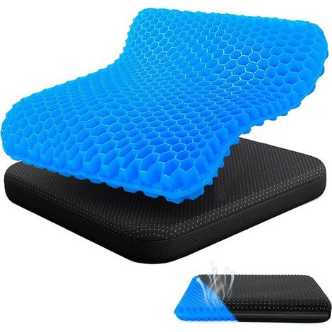 Coussin gel ergonomique avec housse lavable, siège orthopédique anti-pression, base antidérapante, forme nid d’abeille (1/2)