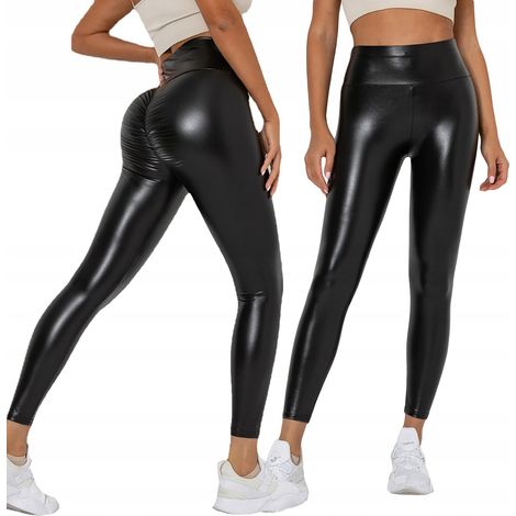 Leggings modellanti a vita alta in ecopelle con arricciature, neri, taglia XXL (1/5)