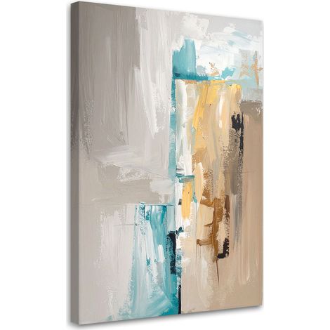 Impression sur Toile, Abstraction moderne turquoise et beige,30x45 (1/4)