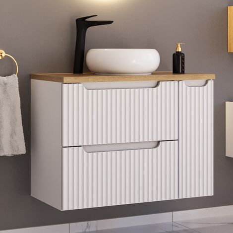 Waschtisch 80cm mit Keramikwaschbecken, weiß und Eiche, NEWPORT-56-WHITE (1/5)