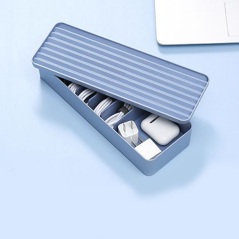 1 boîte de rangement en plastique pour câbles écouteurs, de données, de bureau, de papeterie, avec couvercle (1/5)