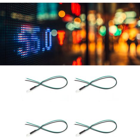 Lot de 20 LED blanches à haute luminosité, 5 mm, 12 V, à luminosité constante, à broches rondes et à montage traversant, avec poudre verte. (1/5)