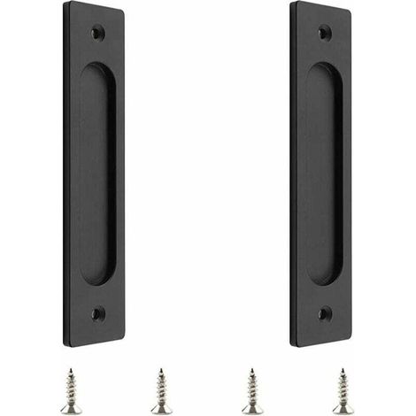 2 Pc poignées de porte coulissante rectangulaires encastrées en alliage d'aluminium noir mat avec vis de montage pour porte coulissante de grange